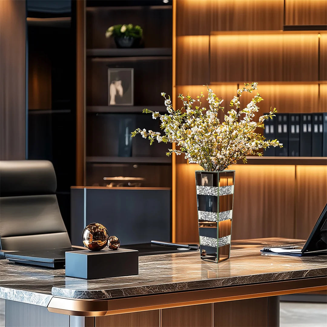 Mirrored Crystal Floor Vase – Silver