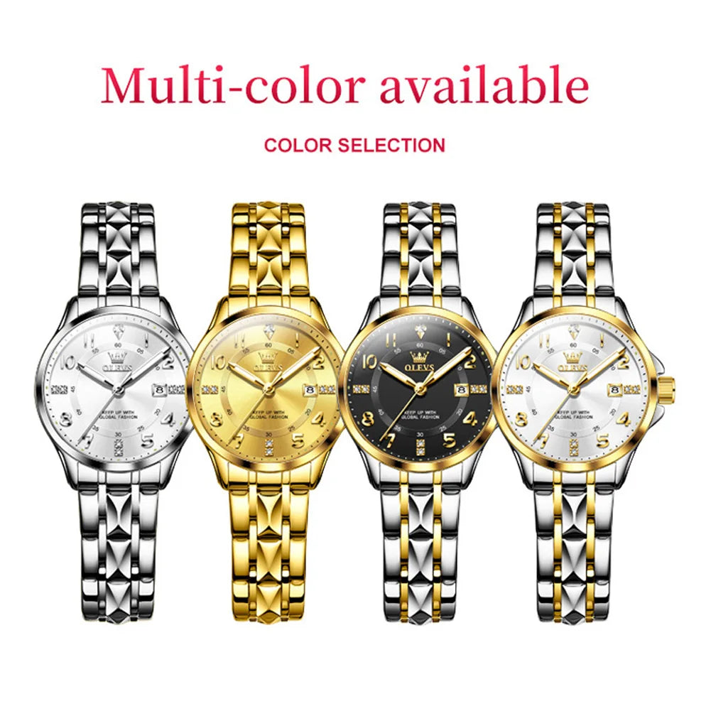 OLEVS Top Brand Fashion Trend Quartz Women Watch High Quality Stainless Steel Luminous  Waterproof Luxury Original Ladies Watch