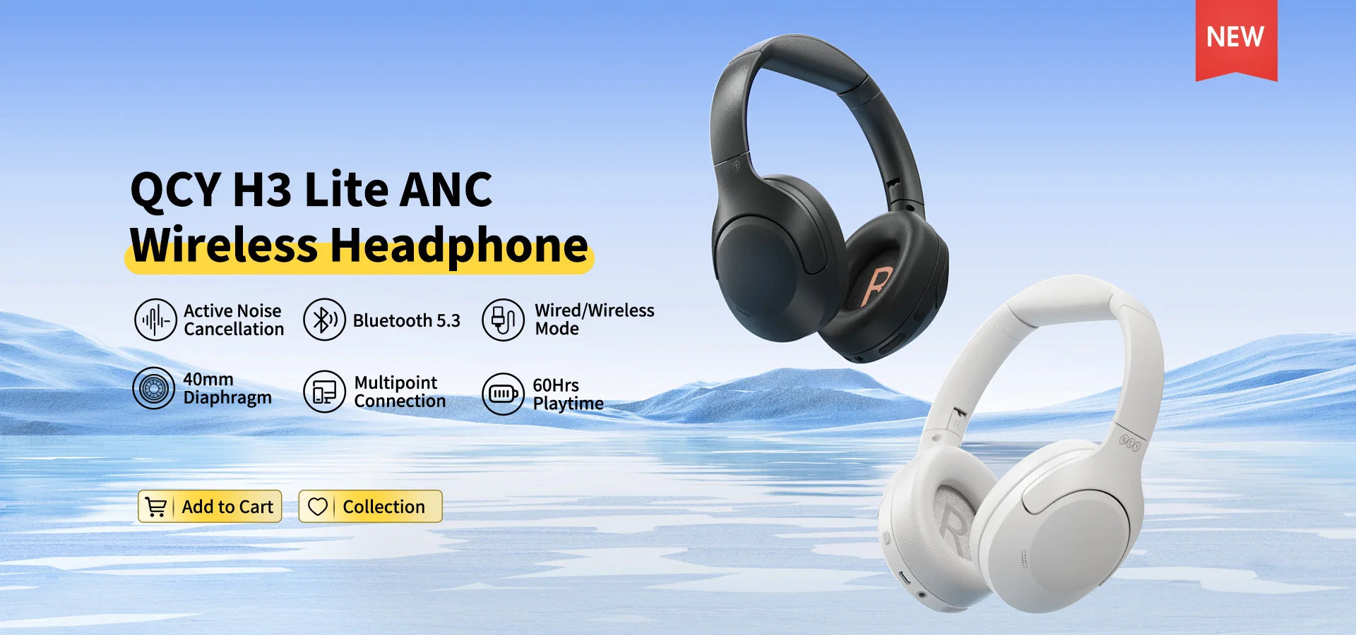 QCY H3 Lite ANC Wireless/Wired Headphones (BT 5.3, 60H)