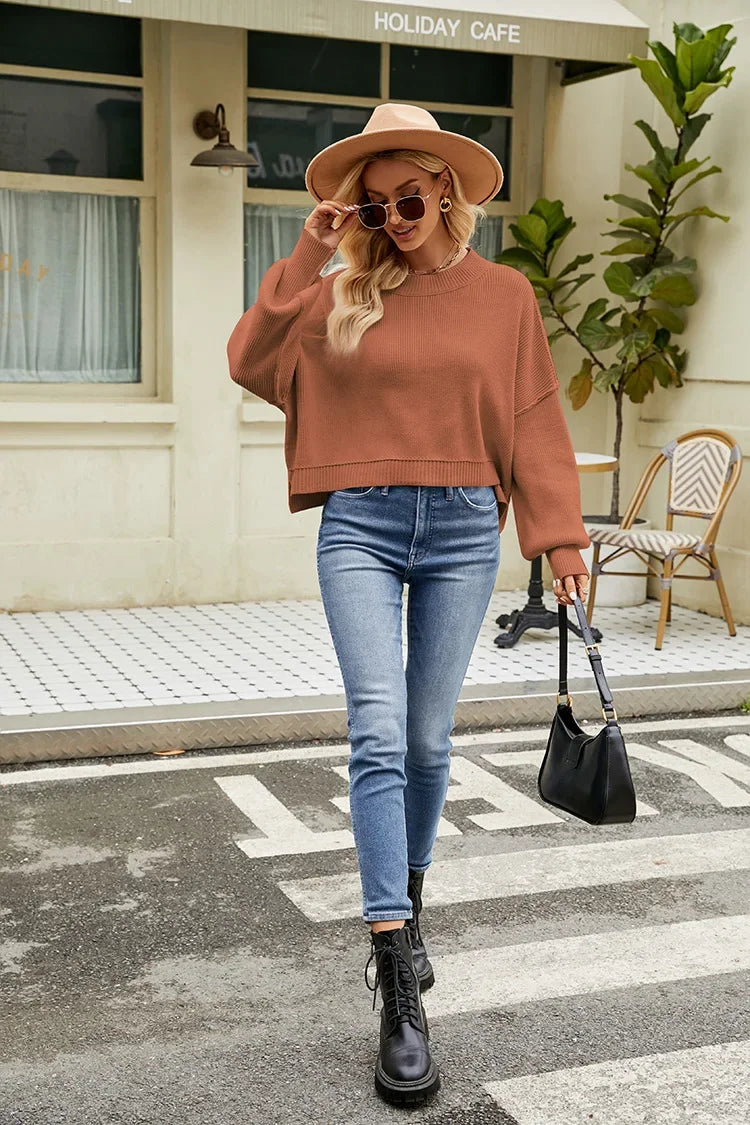 Women’s Solid Color Knit Sweater – Elegant Pullover, Soft Cozy Knitwear Top (Season’s Best Seller)