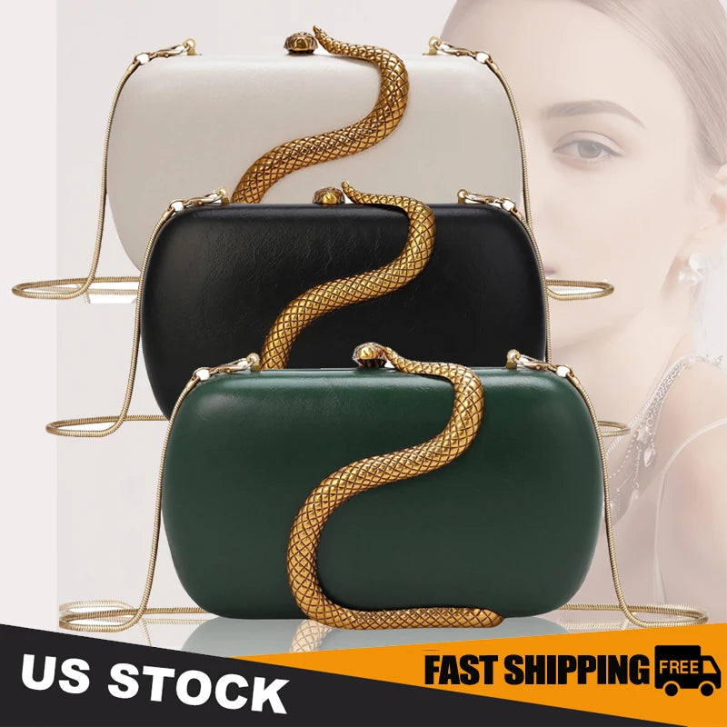 Metal Snake Party Bags For Women Highclass Smooth Designer Evening Bags Purses Clutch Party Chain Shoulder Handbags Bolsos