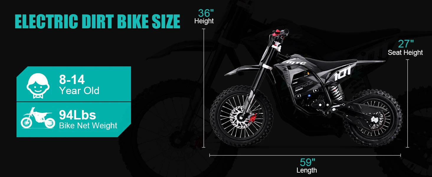 KOOZ HP115E Electric Dirt Bike — 2000W Motor, 60V 15Ah, 14" Fat Tires