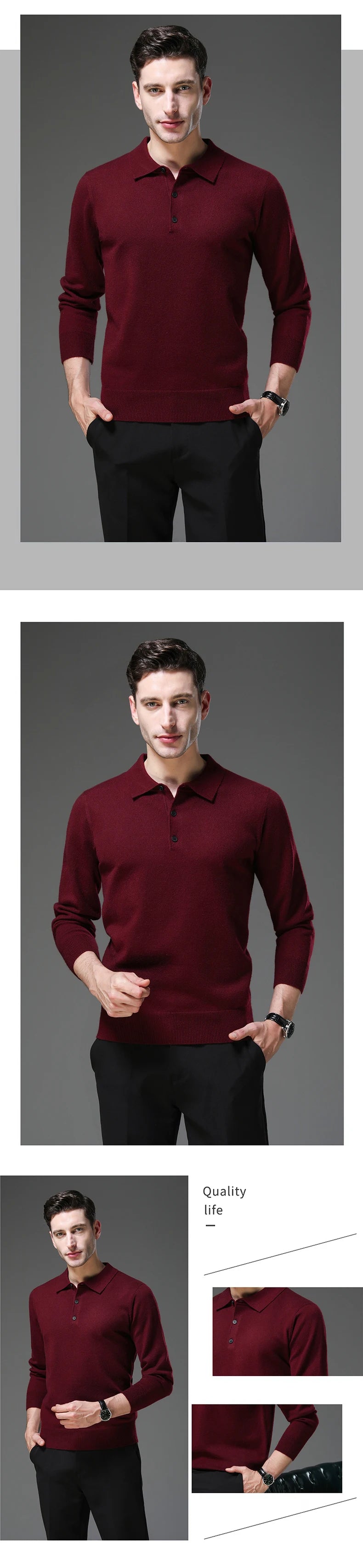 Top Grade Anti-Pilling New Fashion Men Knit Pullover Turndown Collar Autum Winter Slim Fit Warm Sweater Business Casual Jumper