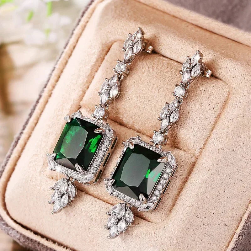 Green Crystal Drop Earrings | Elegant Zirconia Luxury Jewelry for Women