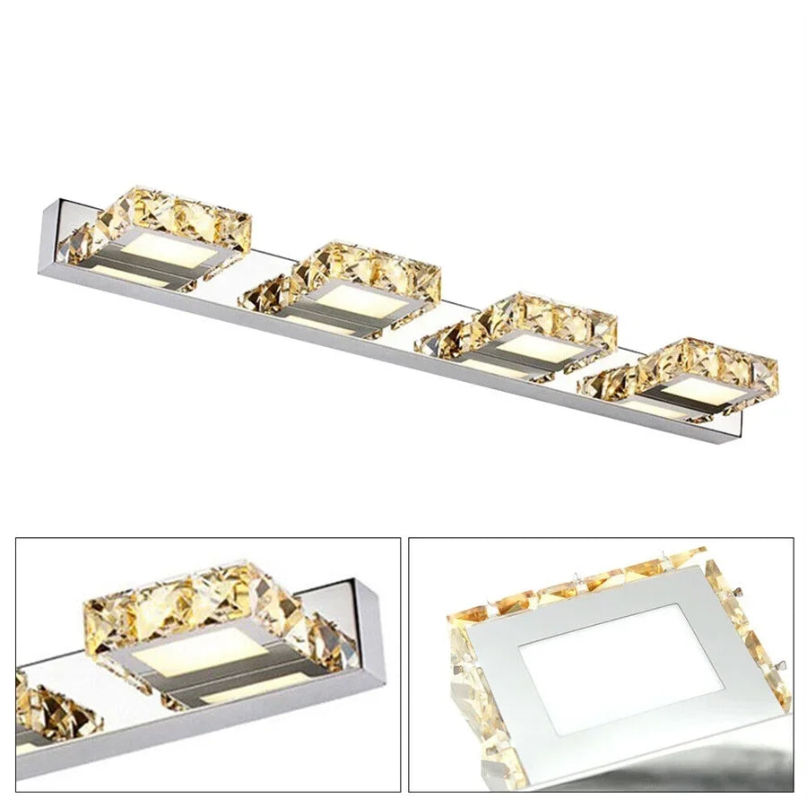 4-Light LED Crystal Vanity Mirror Lamp | Gold Bathroom Wall Light