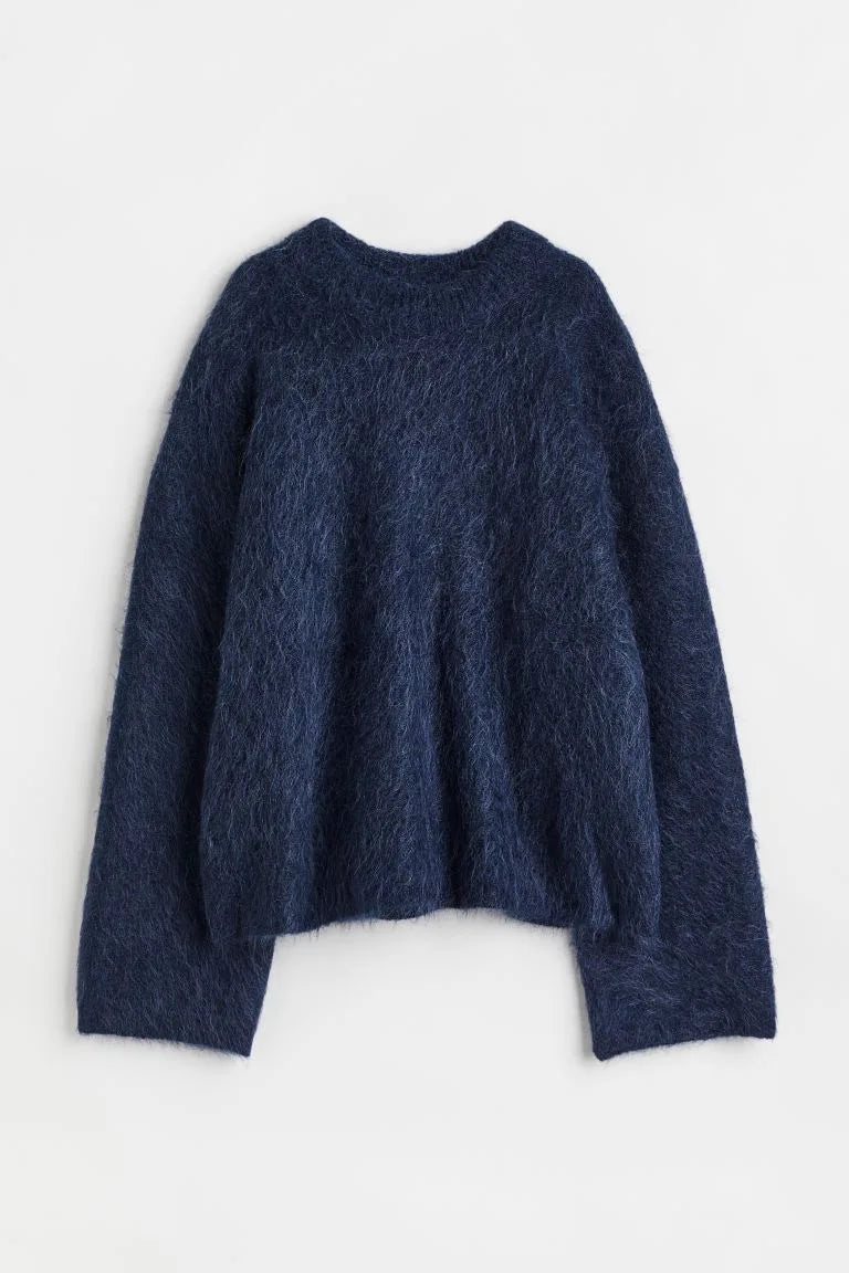 Women’s Oversized Fuzzy Knit Pullover – Solid Color Crewneck Sweater (Cozy “Lazy” Style)