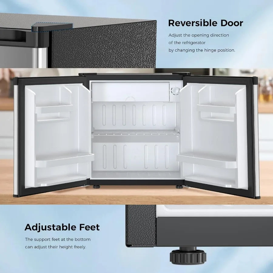 Compact Mini Refrigerator with Freezer and Reversible Door for Bedroom Office Kitchen Storage 1.7 Cu. Ft Capacity Steel Finish