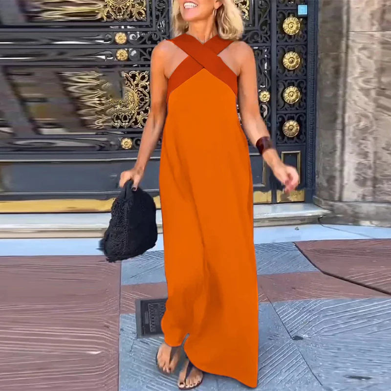 Vestido Sexy Cross Halter Sling Long Dress Women Spring Off Shoulder Hollow Party Dress Summer Sleeveless Backless Holiday Dress