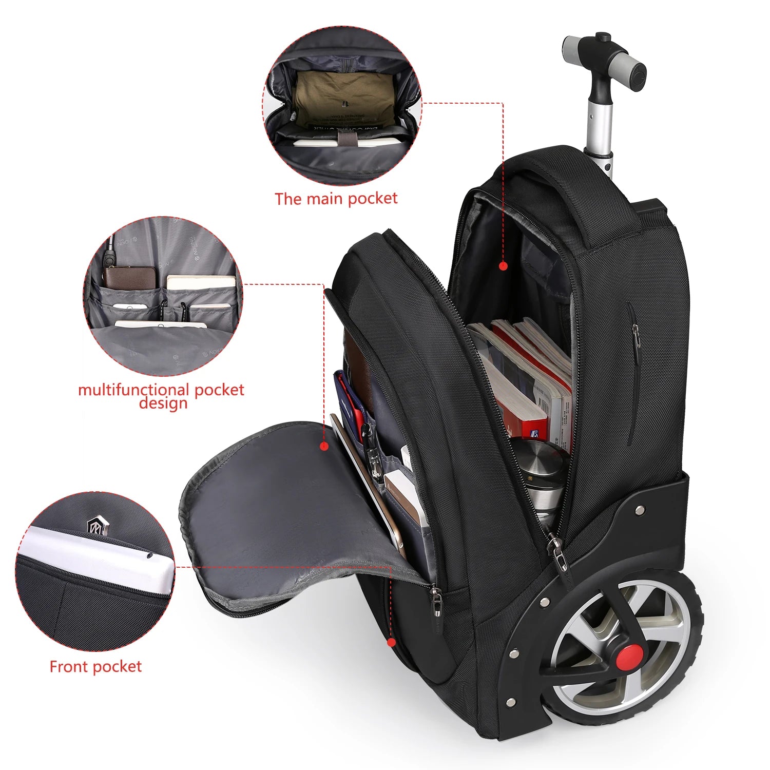 20 inch Rolling Luggage Backpack With Wheels Travel Suitcases Large Capacity Trolley Bags Multifinonal Laptop Carry on Backpack