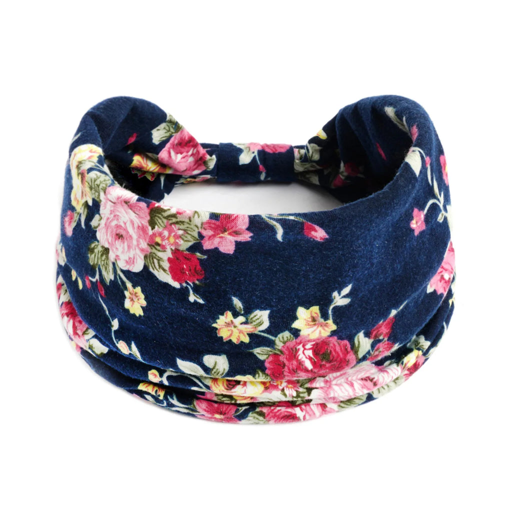 Boho Wide Knot Floral Cotton Headband | Stretch Turban Hair Scarf for Women