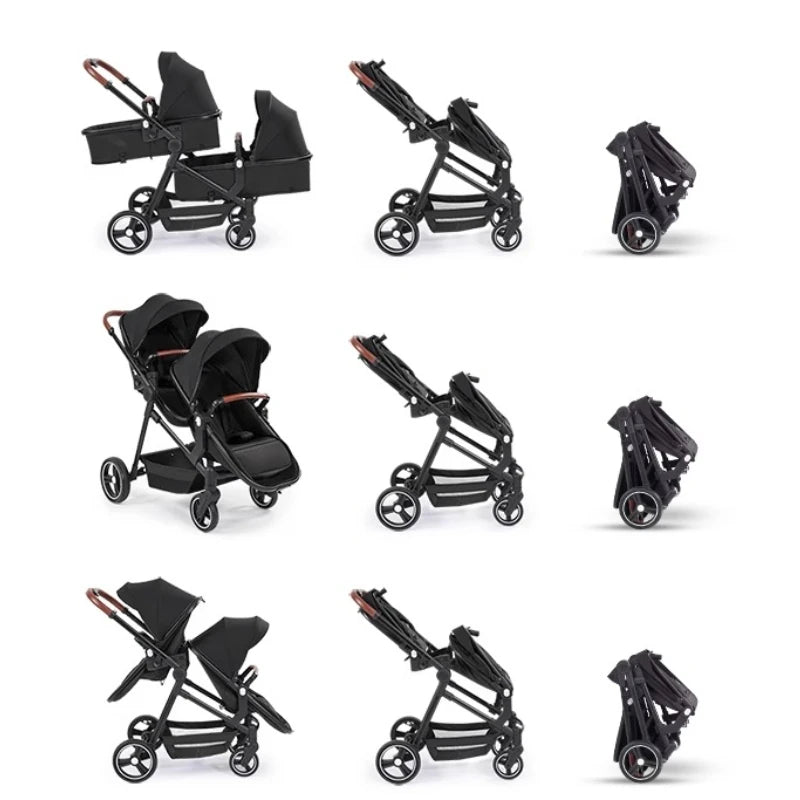 NEW 3in1 Twin Baby Stroller with Car Seat,High View baby carriage for two kids,Foldable,carry on Lightweight