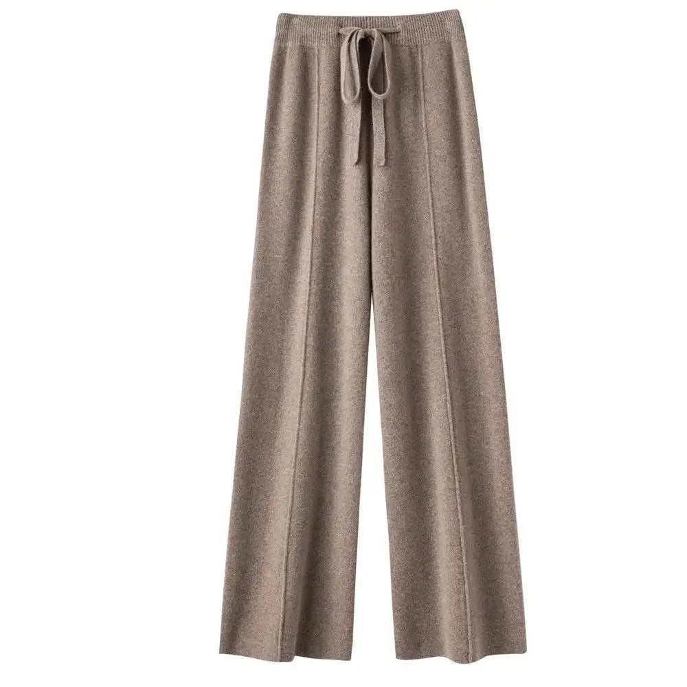 Women’s High-Waist Belted Knit Pants – Solid Color, Center-Crease Wide-Leg (Autumn/Winter 2026)
