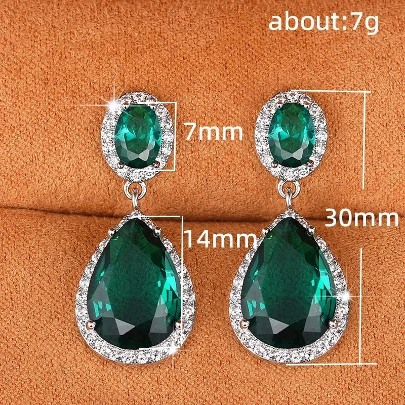 Green Crystal Drop Earrings | Elegant Zirconia Luxury Jewelry for Women