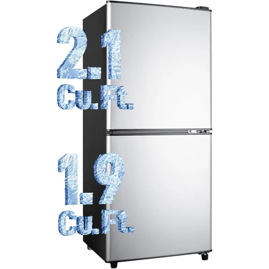 Fridge with Bottom Freezer and Drawer 4.0 Cu.Ft Double Door Refrigerator with 7 Adjustable Temperature Settings for Bedroom Dor