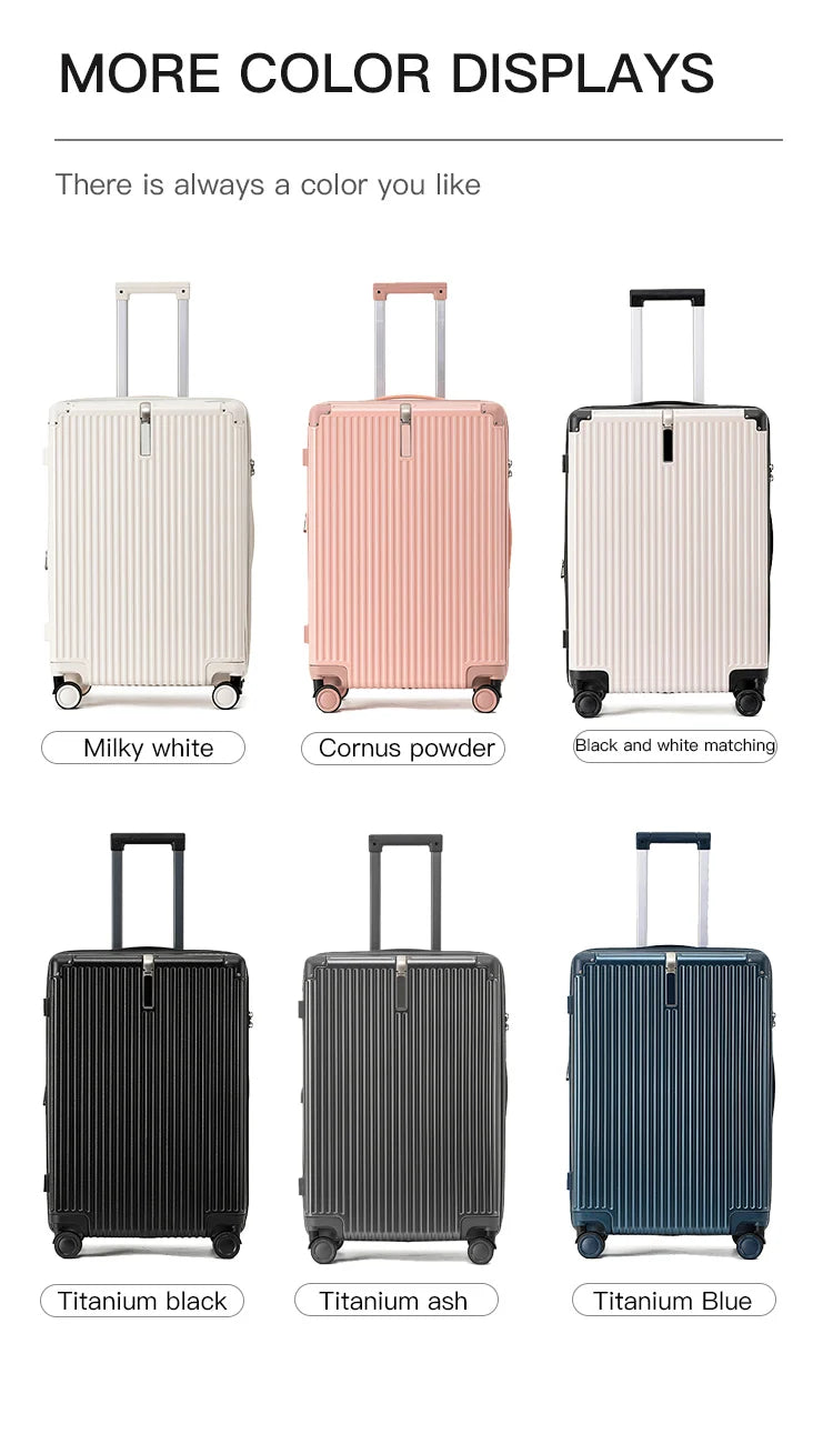 sushimu Suitcase Wide Handle Travel Suitcase Men 20 24 26 Carry-On Luggage Women PC  Trolley Case Can expand capacity