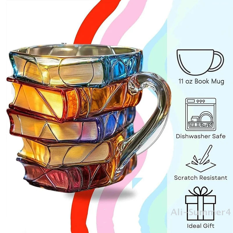 Painted Book Mug 11oz Novelty 3d Painted Books Coffee Mug Unique Colorful Resin Books Stack Coffee Cup Collection Gifts