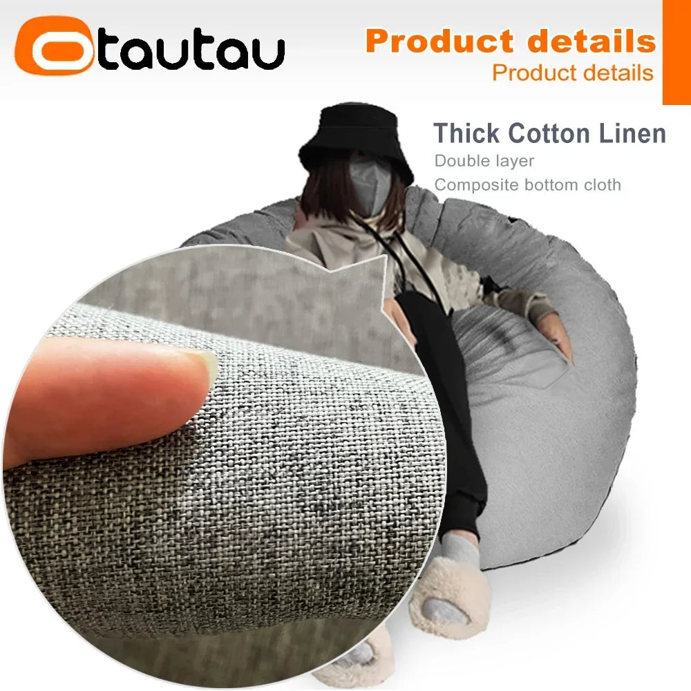 OTAUTAU Filled 70cm Bean Bag Sofa with Filler Big Cotton Linen Lazy BeanBag Bedroom Chair Puff Relax Lounge Couch DD002