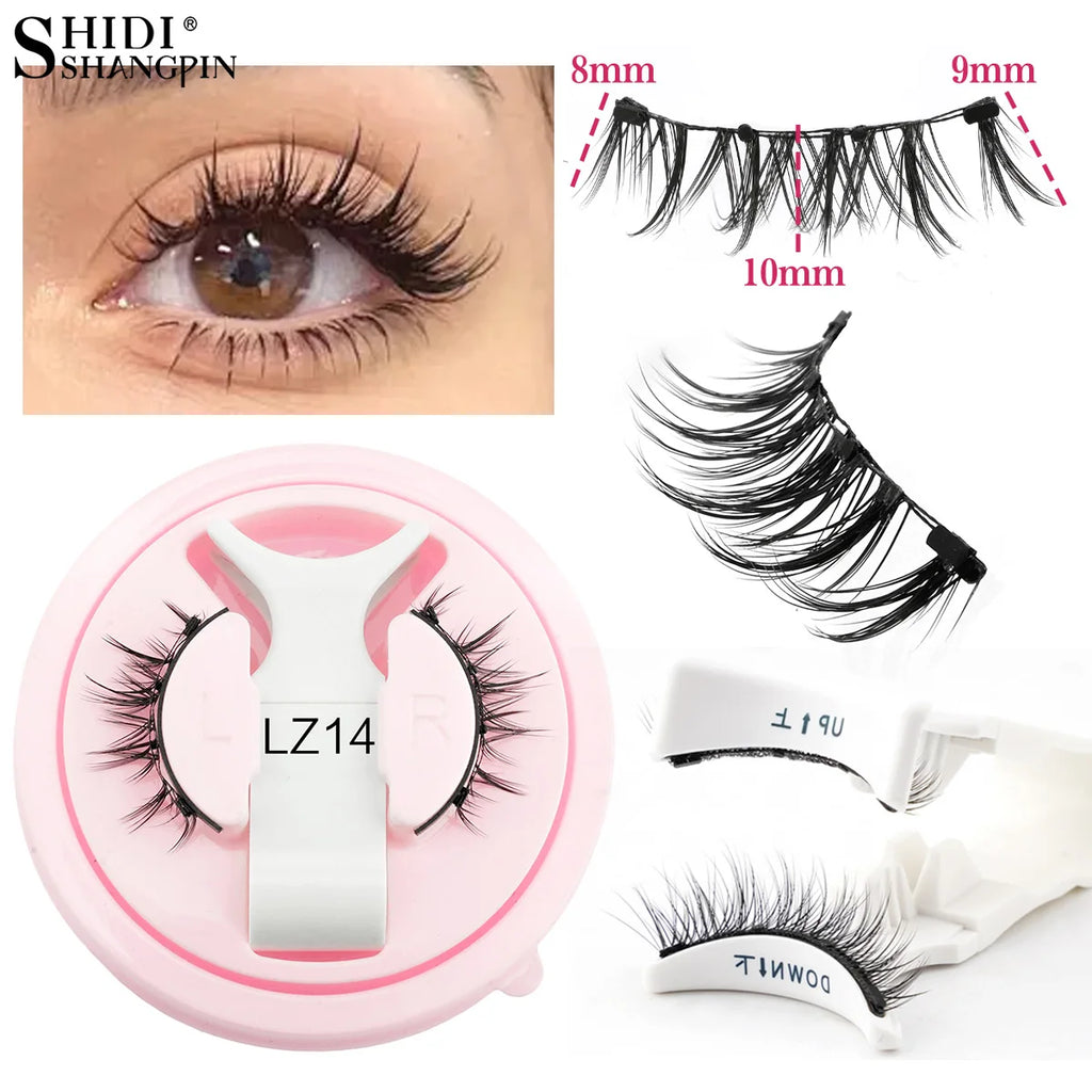 SHIDISHANGPIN 3D Magnetic False Eyelashes — Reusable, Glue-Free, Natural Long & Fluffy Look (1 Pair + Curler)