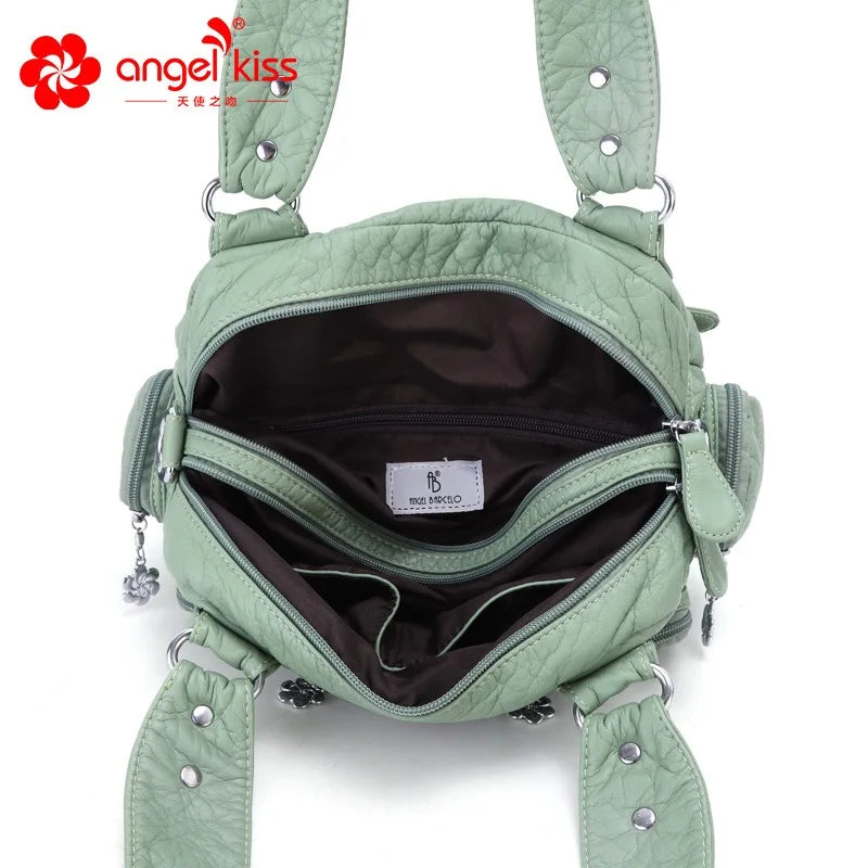 Angel kiss Women Handbags Satchel Top-handle Handbag PU Shoulder Bag Roomy Pocket  Pack Multi-pockets Shoulder Purse Bags