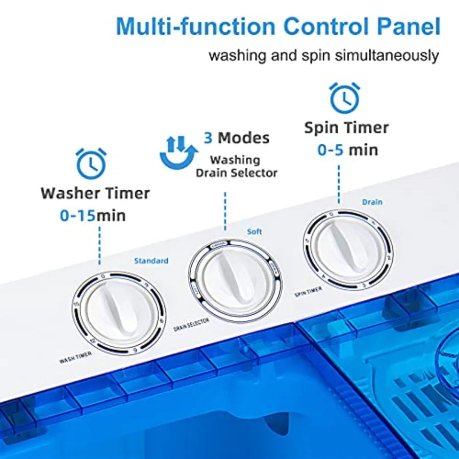 Portable Washing Machine Twin Tub 22Lbs Capacity for Compact Living Spaces: Includes 13.2Lbs Washer and 8.8Lbs Spinner with Con