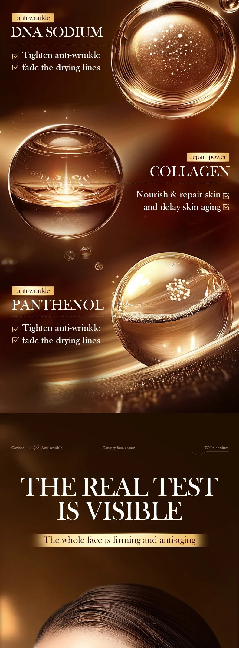 Anti-Wrinkle Face Cream Collagen Pearl Firming Lift Fade Fine Lines Caviar Moisturizing Smooth Brighten Korean Skin Care Product