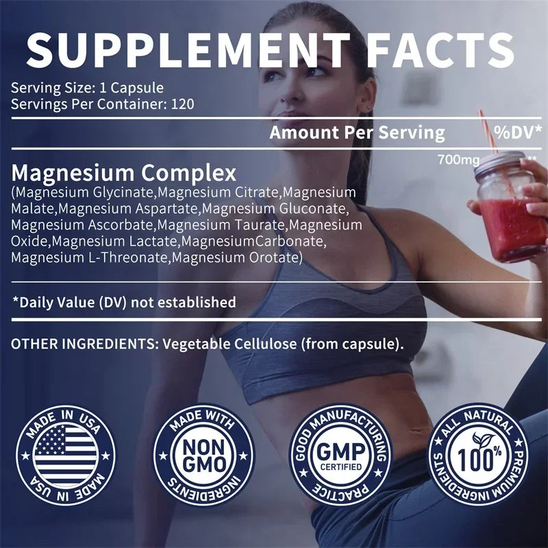 Magnesium Complex - Bone & Heart Health Supplement, Glycine, Citrate, Malate, Aspartate, Gluconate, Ascorbate, Taurine - 120pcs