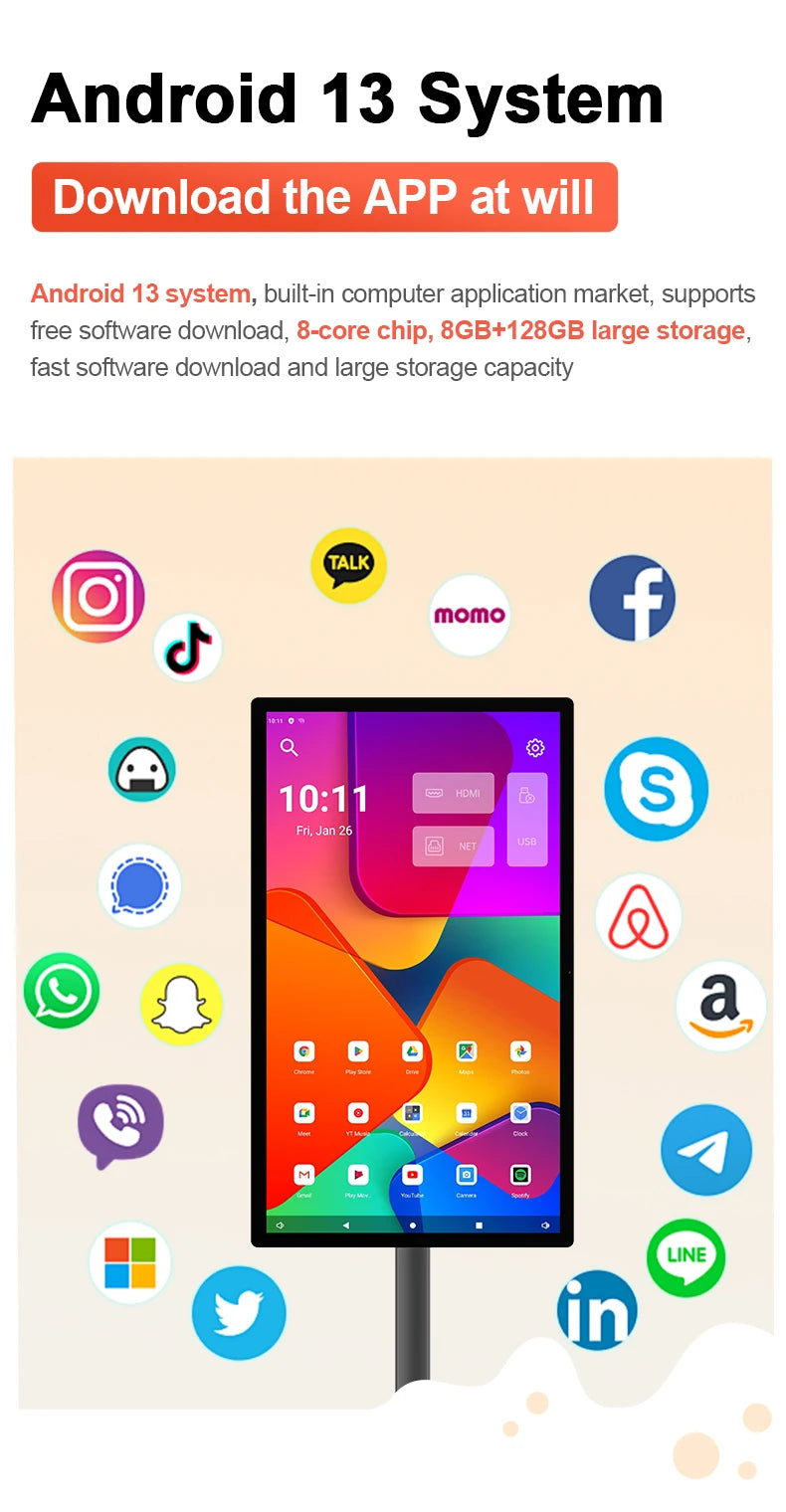 32 Inch Movable With Stand Smart Home Business TV Wireless Smart TV With Rotating Wheels Touch Screen Portable TV﻿