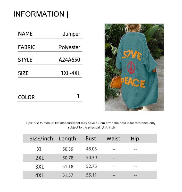 Plus Size Women’s Striped Patchwork Knitted Cardigan – Loose Turtleneck Long Sweater Coat (1XL–4XL)