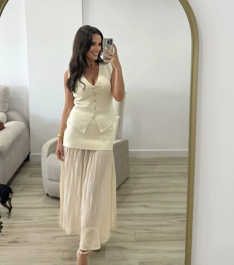 ETJ 2025 new women's elegant fashion all-match V-neck sleeveless vest jacket knitted waistcoat