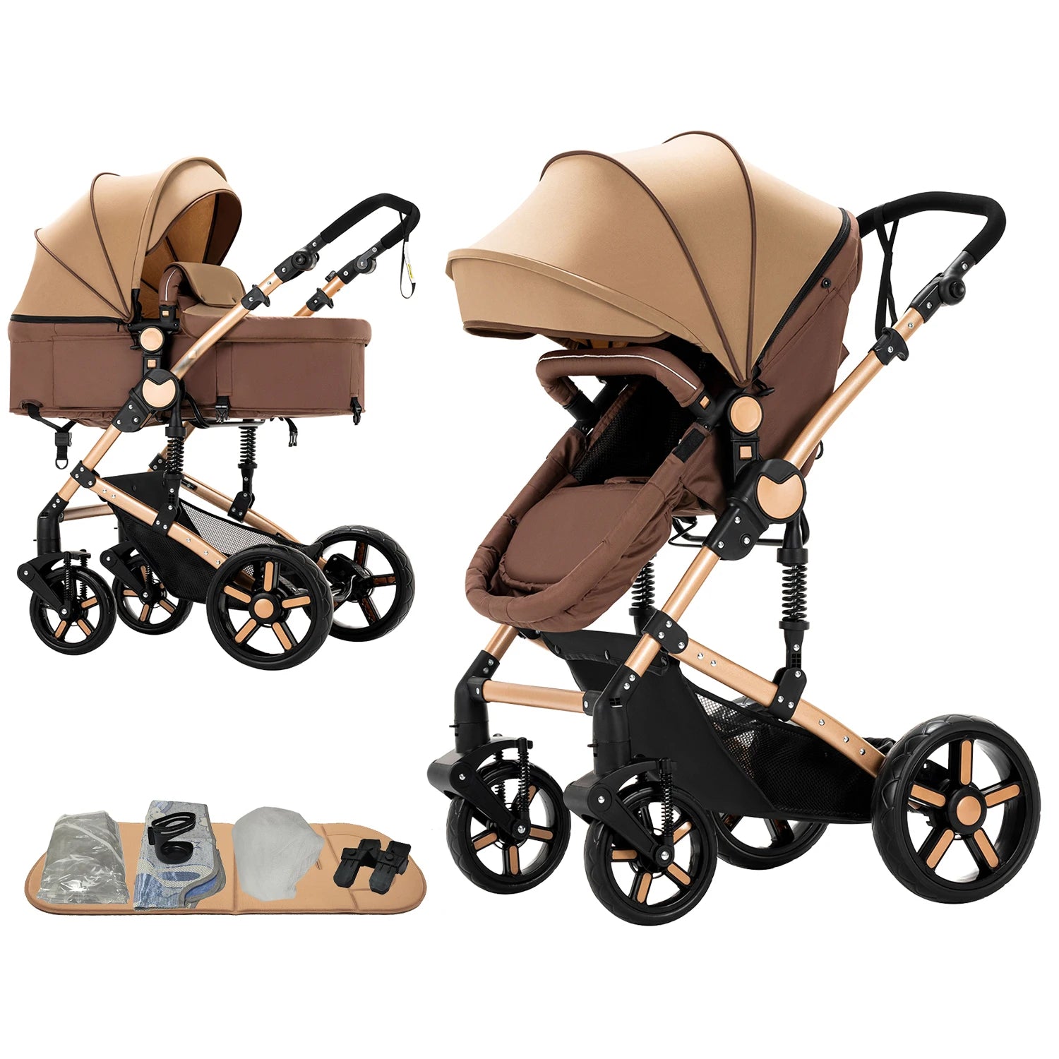 3 in 1 Baby Stroller with Car Seat ISOFIX Compatible 5-Point Harness Shock-Absorbing Wheels Newborn Stroller 0-3Y Lightweight