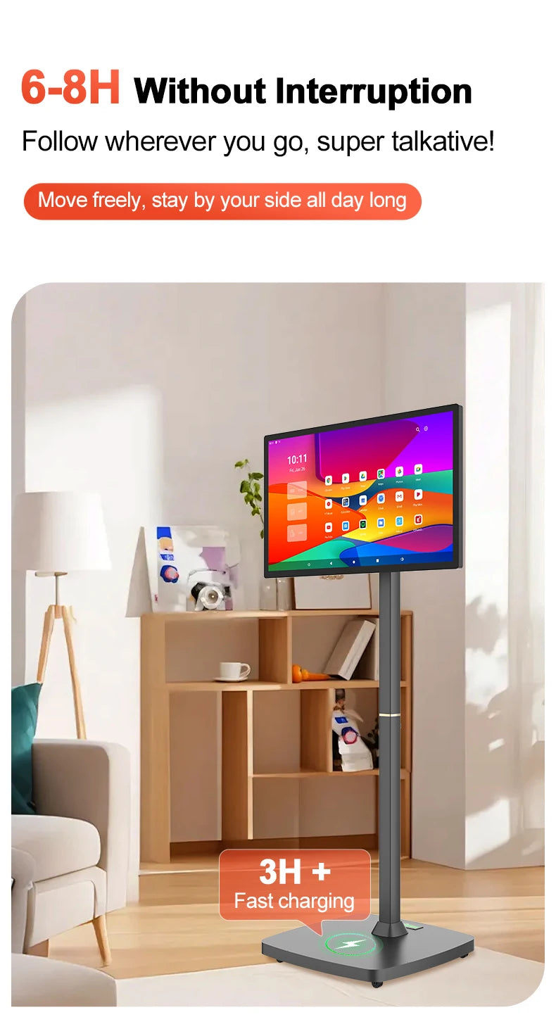 32 Inch Movable With Stand Smart Home Business TV Wireless Smart TV With Rotating Wheels Touch Screen Portable TV﻿