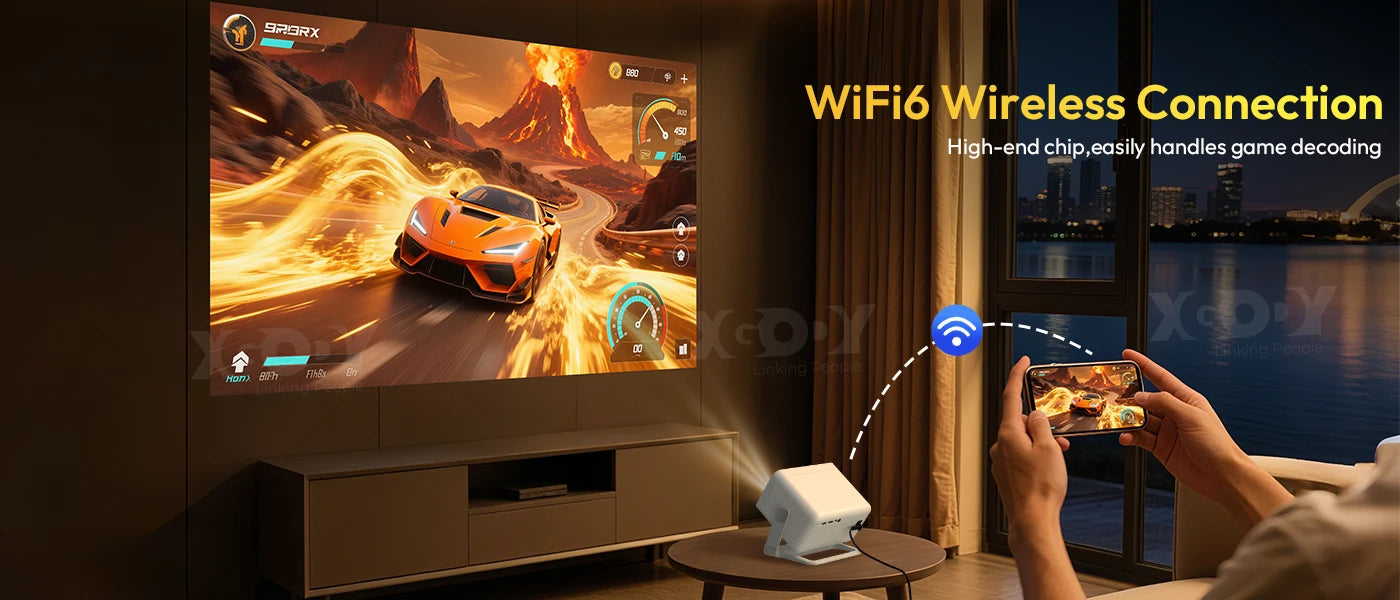 XGODY A6 PRO 4K Native 1080P 650 ANSI Smart Projector AI Auto focus Keystone Correction 360° Portable Projector  Home Cinema