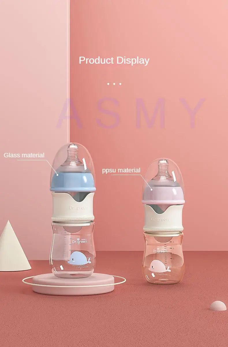 Dr.Green Newborn Baby Bottle Glass 150ml/240ml Wide Mouth Bottle Sealed isolation Fast milk filling Removable/Washable Bottles