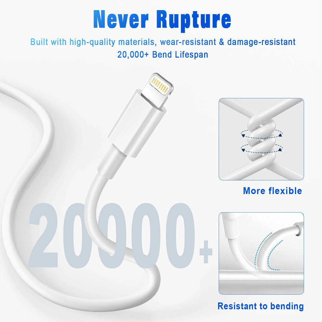 3A USB Cable For iPhone 14 13 12 11 Pro Max X XR 6s 7 8 Plus  3ft  6ft Lead Mobile Phone Fast Charging Cord Data Charger Wire