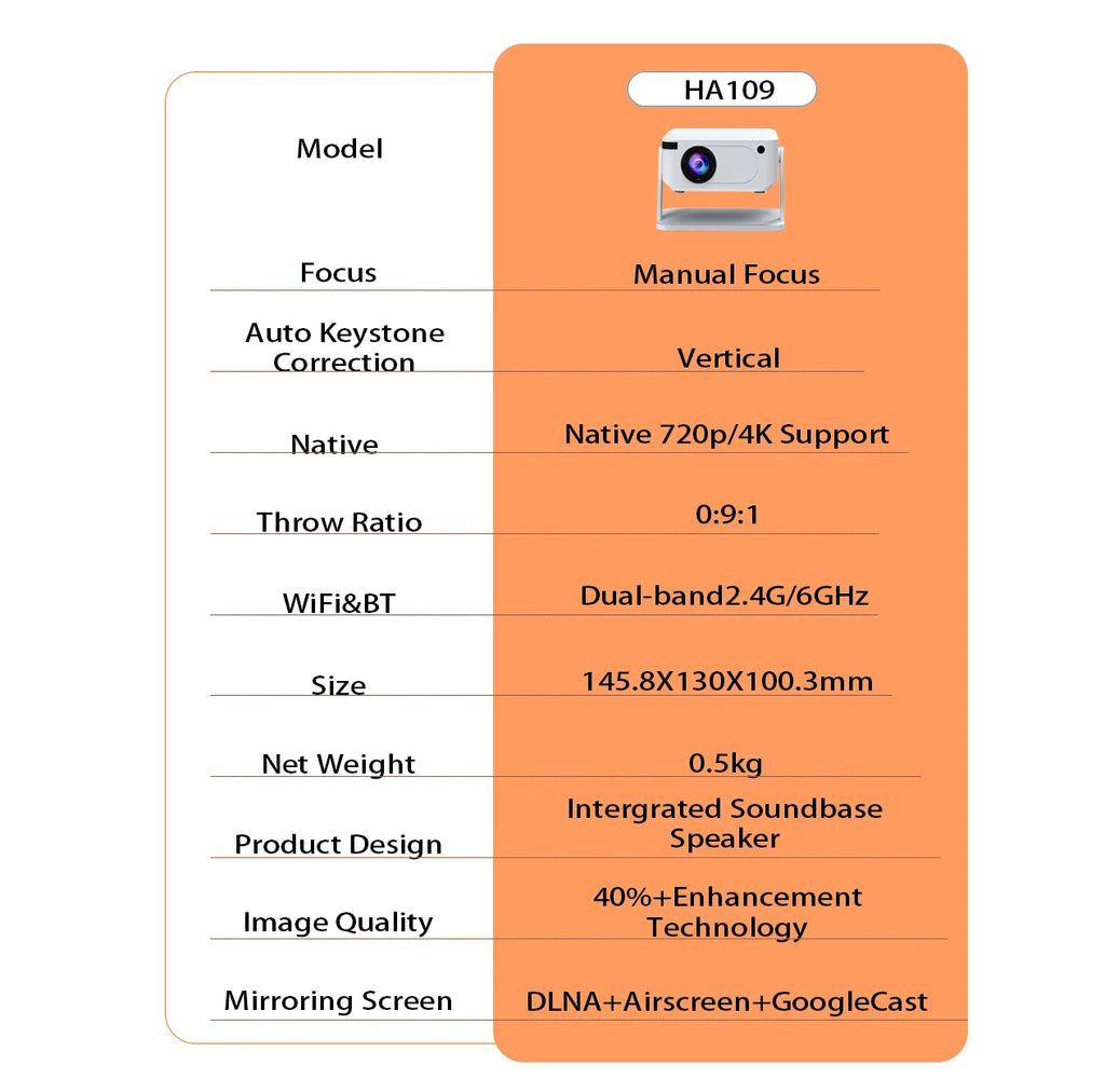 Xnano HA109 Smart HD Portable Projector (Android 11)