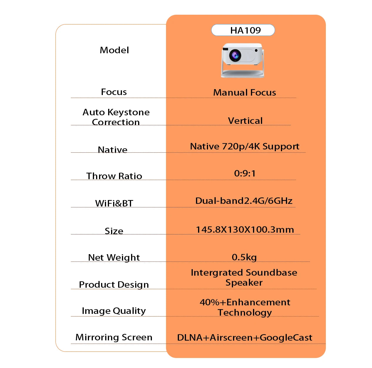Xnano HA109 Smart HD Portable Projector (Android 11)