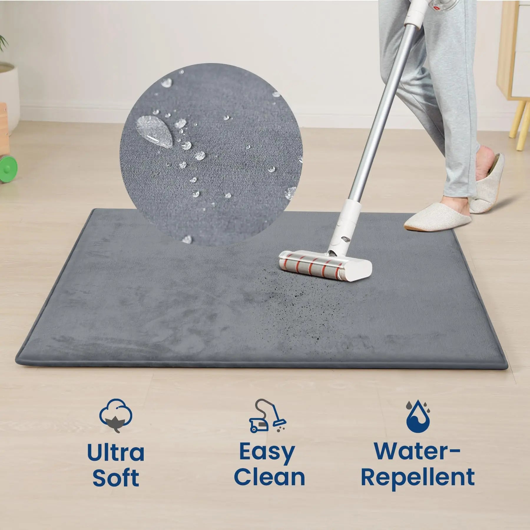 Gray Memory Foam Baby Play Mat for Playpen Thick Large Crawling Mat for Floor Soft Velvet Non-Slip for Kids Playroom Mat Rug