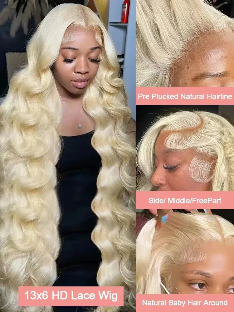 Brazilian 613 HD Lace Frontal Wig Transparent 13x6 Human Hair Wigs 30 38Inch Honey Blonde Colored Body Wave Lace Wig 220 Density