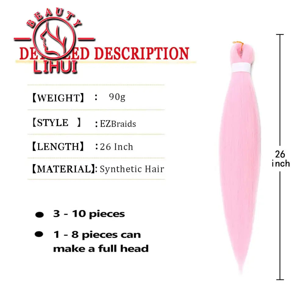 LIHUI Pre-Stretched Jumbo Braids — 26" 90 g Synthetic (Red/Pink, Frosted Colors)