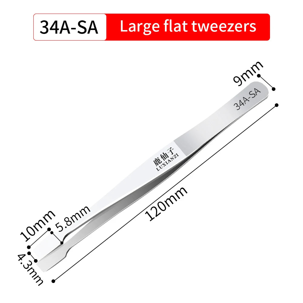 LUXIANZI Flat Stainless Steel Industrial Tweezers For Soldering Repair Electronic Tools Industrial Forceps Precision tweezer