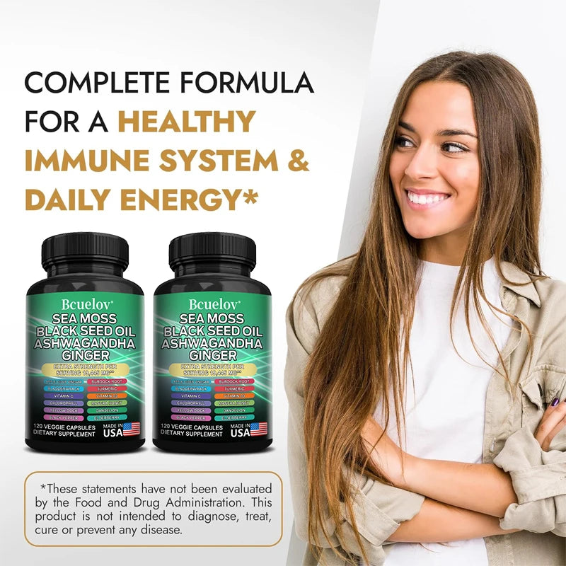 Bcuelov Black Cumin Seed Oil + Vitamin C & Mineral Complex — Thyroid, Immune & Vitality Support (120 Capsules)