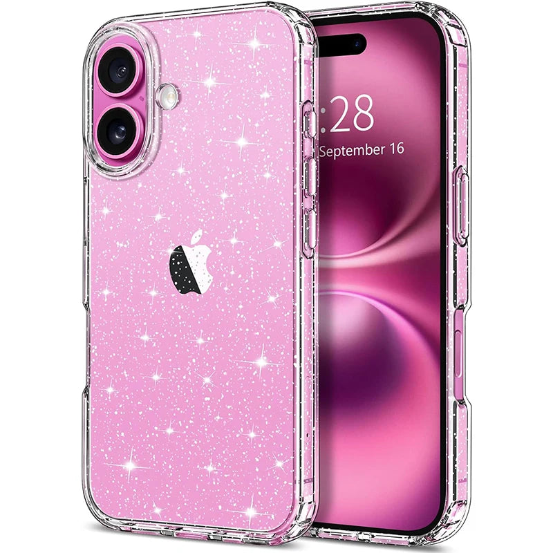 Glitter Clear Case For iPhone 17 Air 16 E Pro Max 16e 15 Plus 14 13 Mini 12 11 SE 2022 2020 Women Girls Phone Cover Accessories