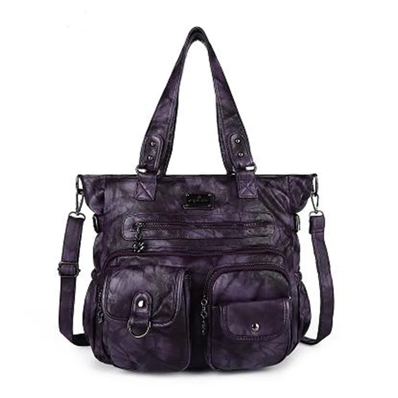 Women Handbags Multi-pockets Bag Brown PU Satchel Fashion Lady Shoulder Bag Vintage Casual Bags Tote Shoulder Purse