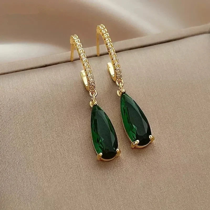Green Crystal Drop Earrings | Elegant Zirconia Luxury Jewelry for Women