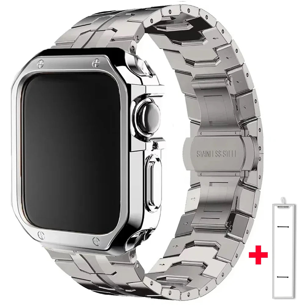 Jaytop Stainless Steel Watch Band + Case for Apple Watch (Ultra / Series 10–4 & SE) — Butterfly Buckle