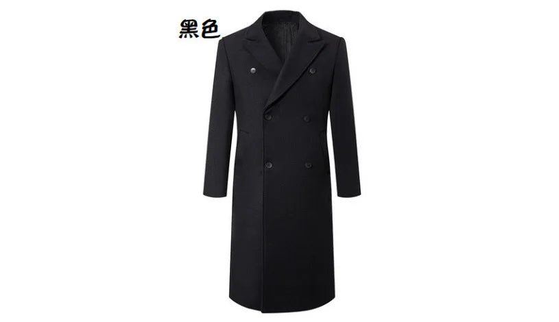 Men Long Double-breasted Coat with Lining Warm Type Coats Wool Blend Lapel Casual Fashion Men's Clothing Polo Jacket Customized