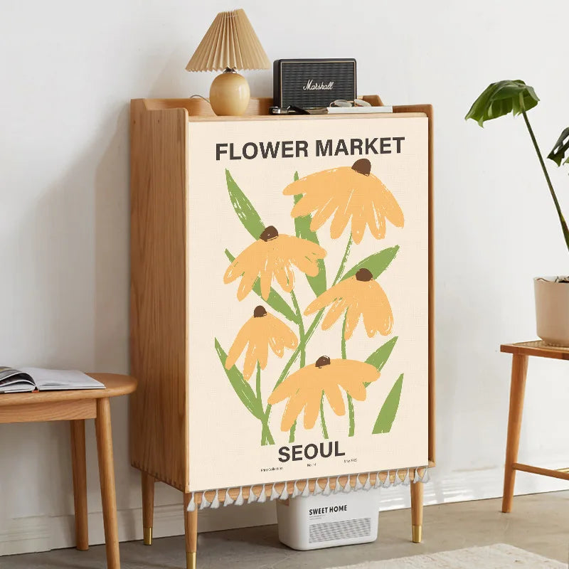 Nordic Style Flowers Plant Cabinet Short Curtains Punch-free Half-curtain Dust Cover for Shoe Shelf Kitchen Storage Curtains