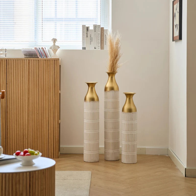 ANGDUO Set of 3 White Metal Floor Vases – Modern Glam Home Décor