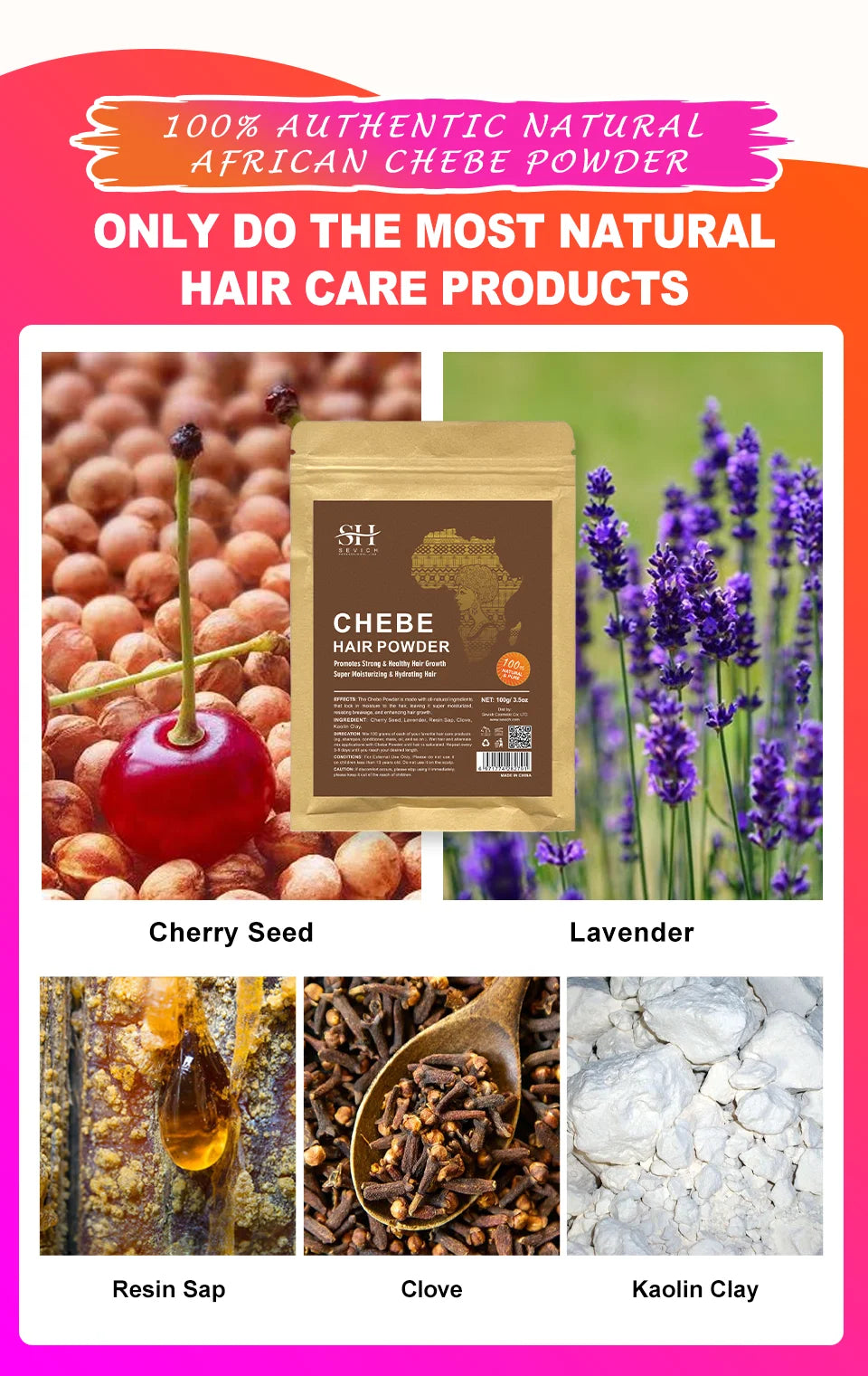 Africa Chad 100% Chebe Powder Women Traction Alopecia Treatment Oil Natural Crazy Hair Regrowth Anti Hair Break Get Rid Of Wig