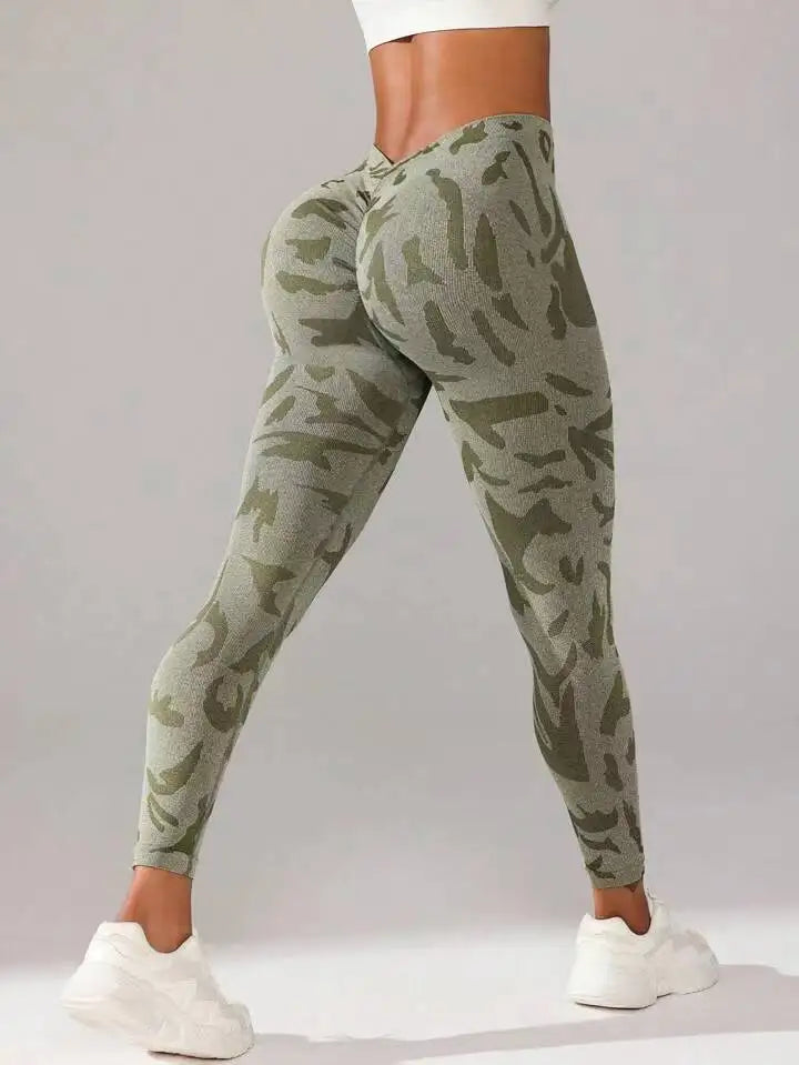 MODX Seamless V-Waist Leggings — Camo-Paisley, High-Stretch Nylon-Spandex